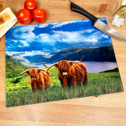 Highland Cows Glass Chopping Board