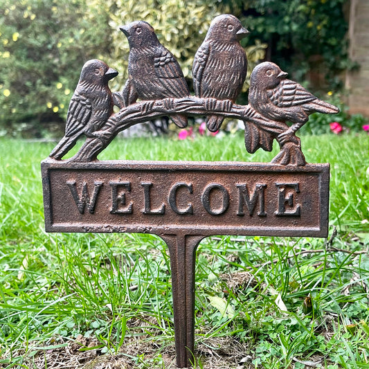 Cast Iron Birds Welcome Sign With Spike