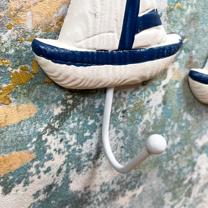 Pair Of White & Blue Wooden Boat Hooks