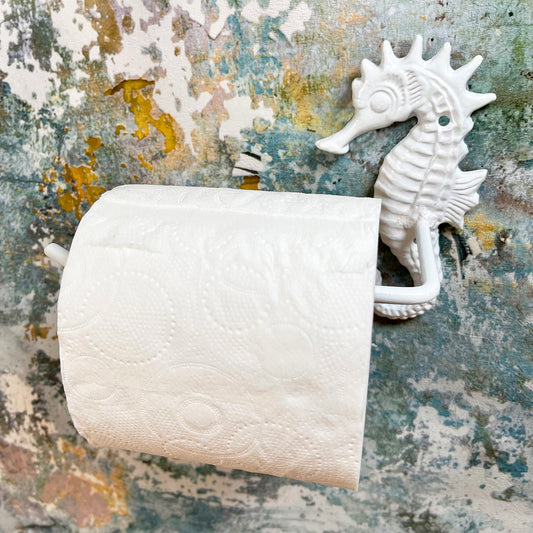 White Seahorse Metal Toilet Roll Holder