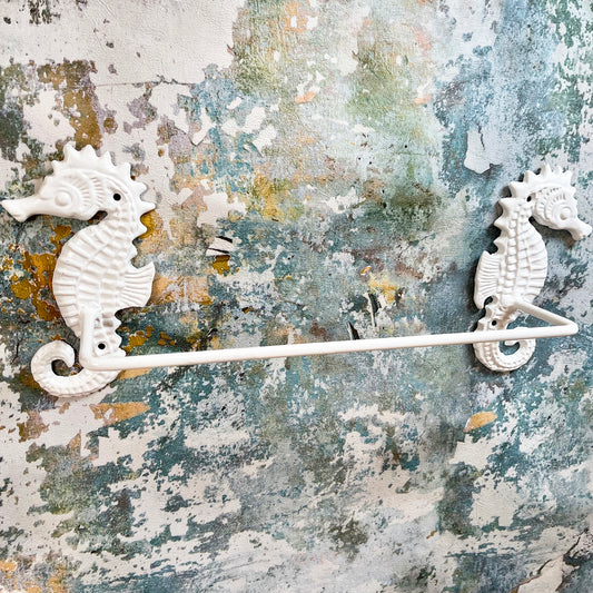 White Seahorse Bathroom Towel Rail