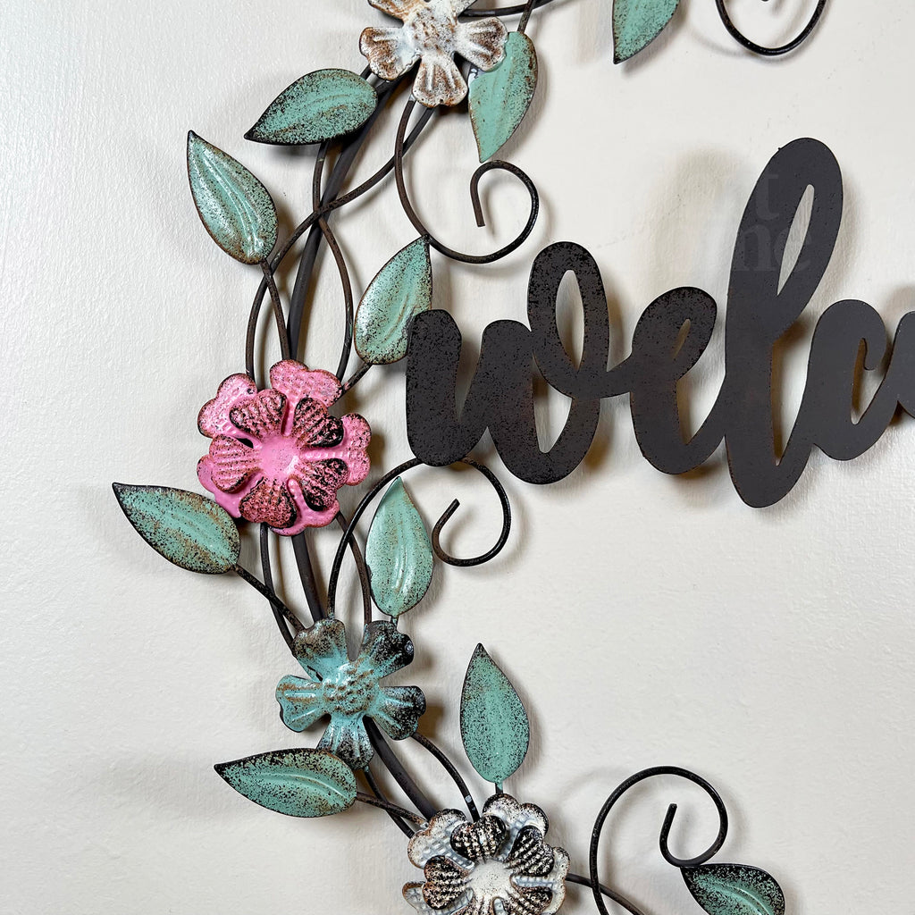 Metal Floral Welcome Wreath