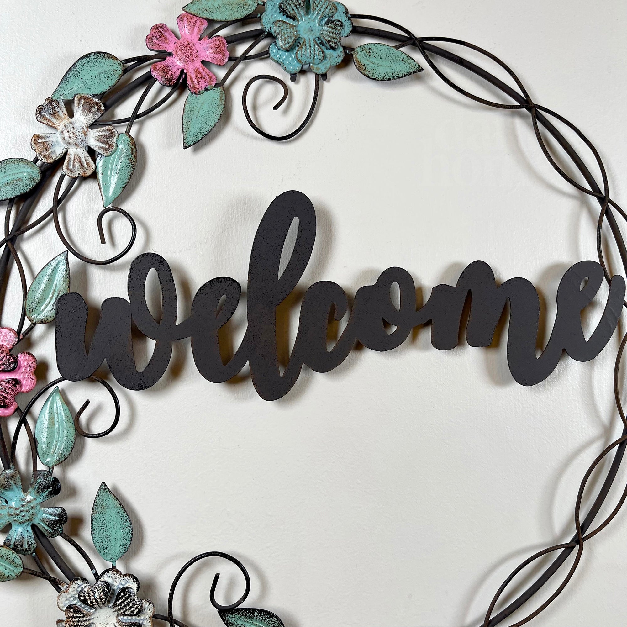Metal Floral Welcome Wreath