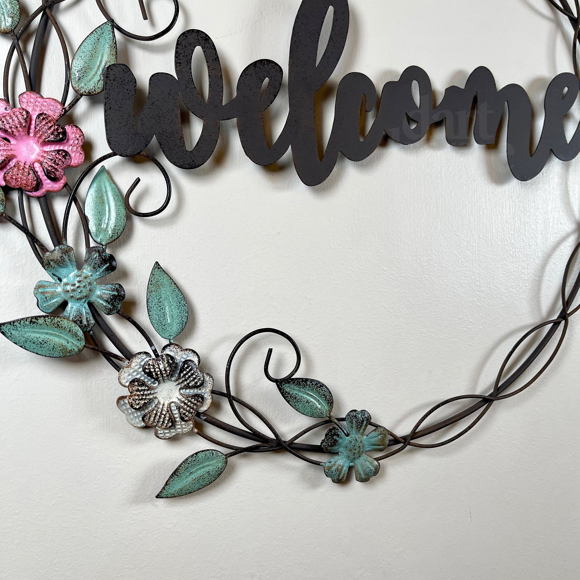Metal Floral Welcome Wreath