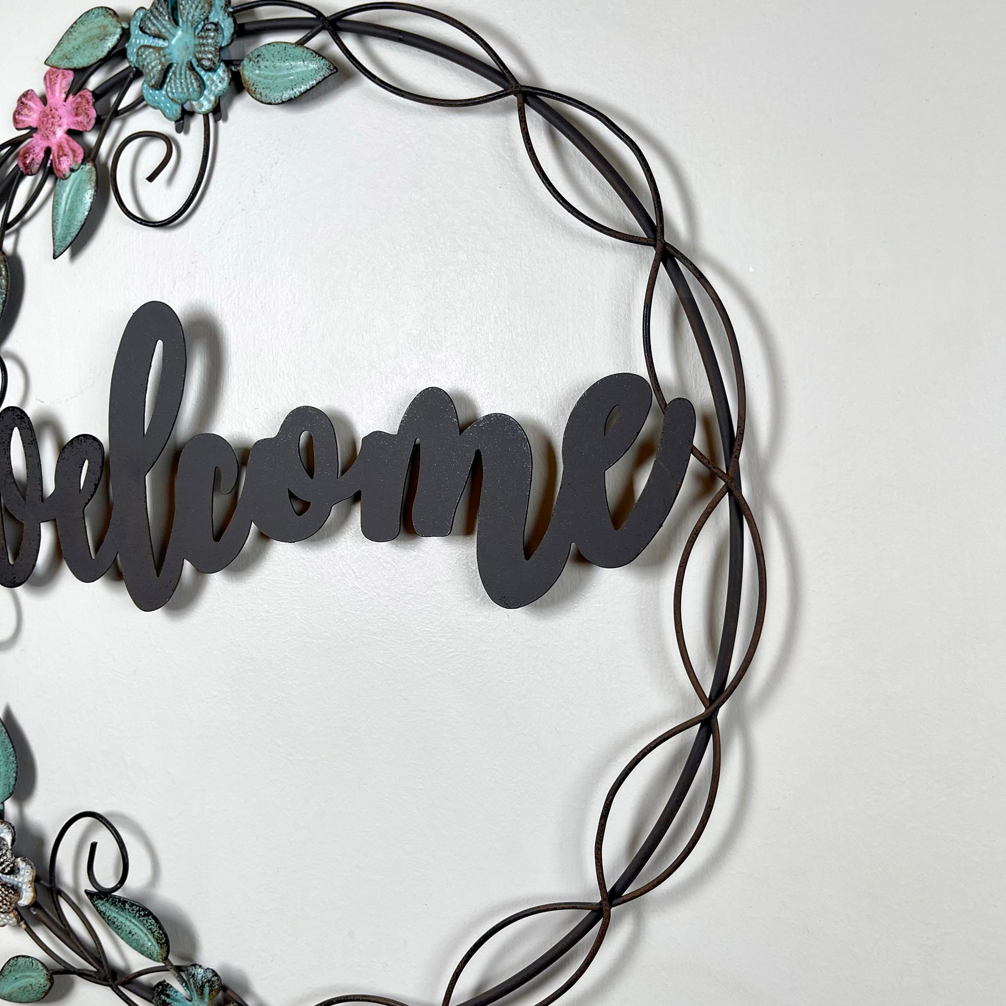 Metal Floral Welcome Wreath