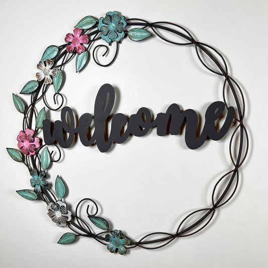 Metal Floral Welcome Wreath