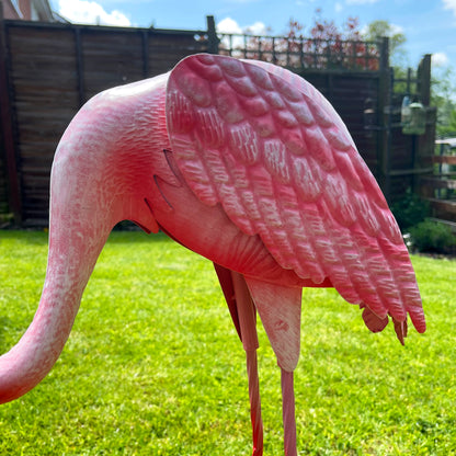 Metal Flamingo Garden Ornament - Head Down