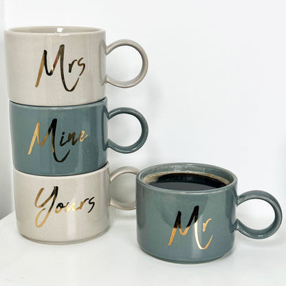 Set Of 4 Mr And Mrs Stacking Mugs 200ml