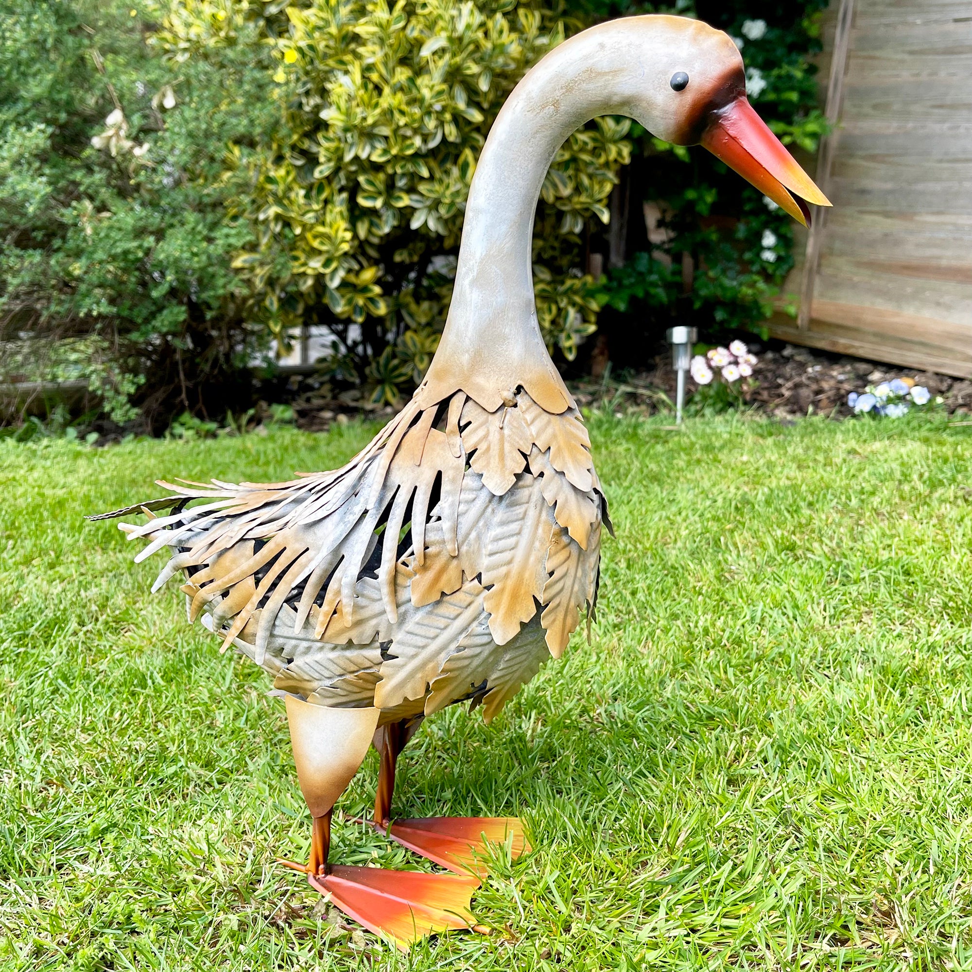 White Metal Goose Garden Ornament