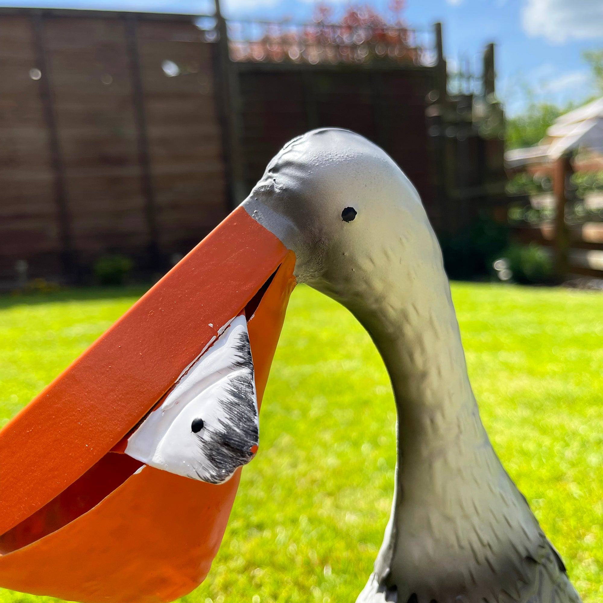 Metal Pelican With Fish Garden Ornament