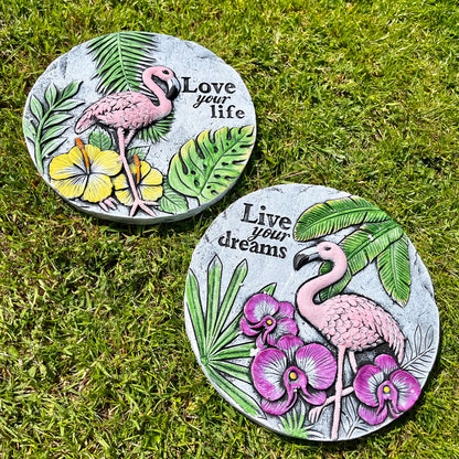 Cement Flamingo Garden Stepping Stone Set Of 2