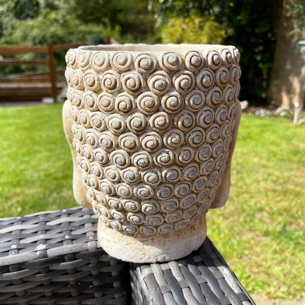 Cement Buddha Head Planter - White