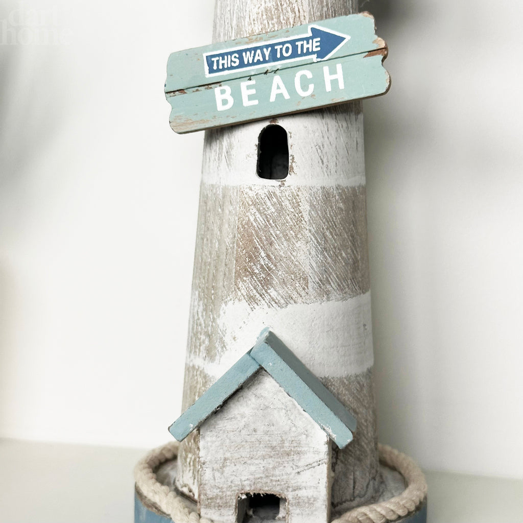 Pale Blue Wooden Lighthouse Ornament