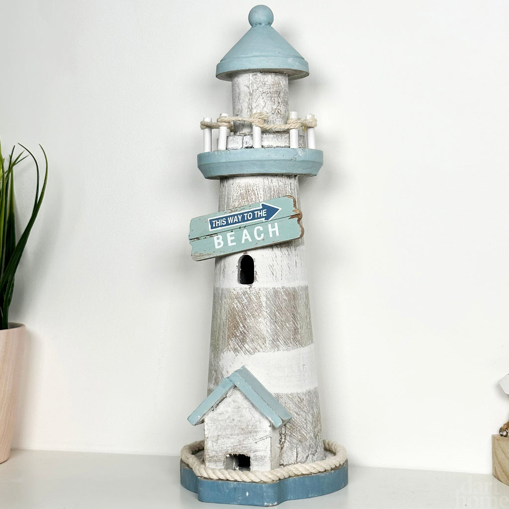 Pale Blue Wooden Lighthouse Ornament