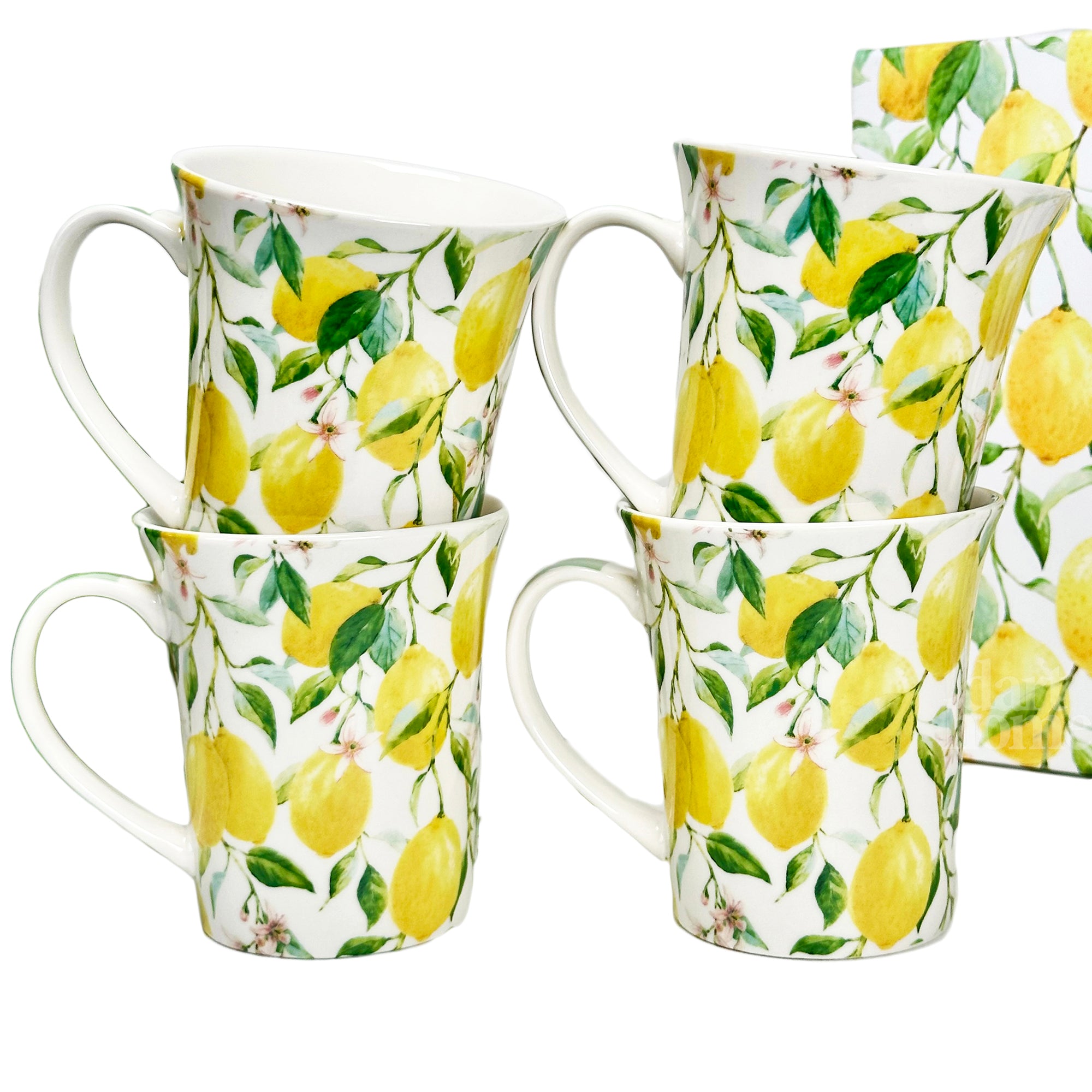 Set Of 4 Lemon Tree Mugs Gift Boxed