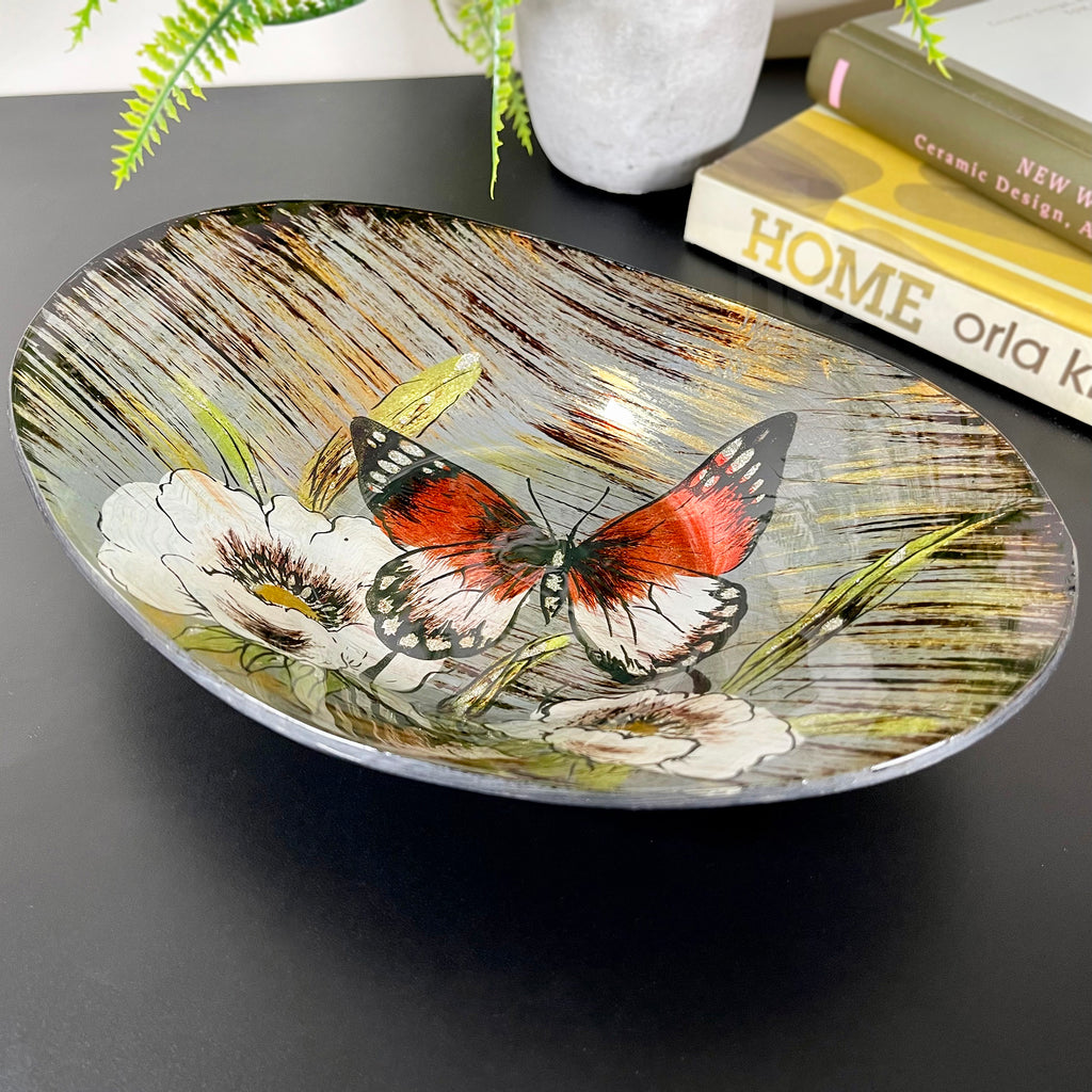 Amber Butterfly Oval Decorative Bowl