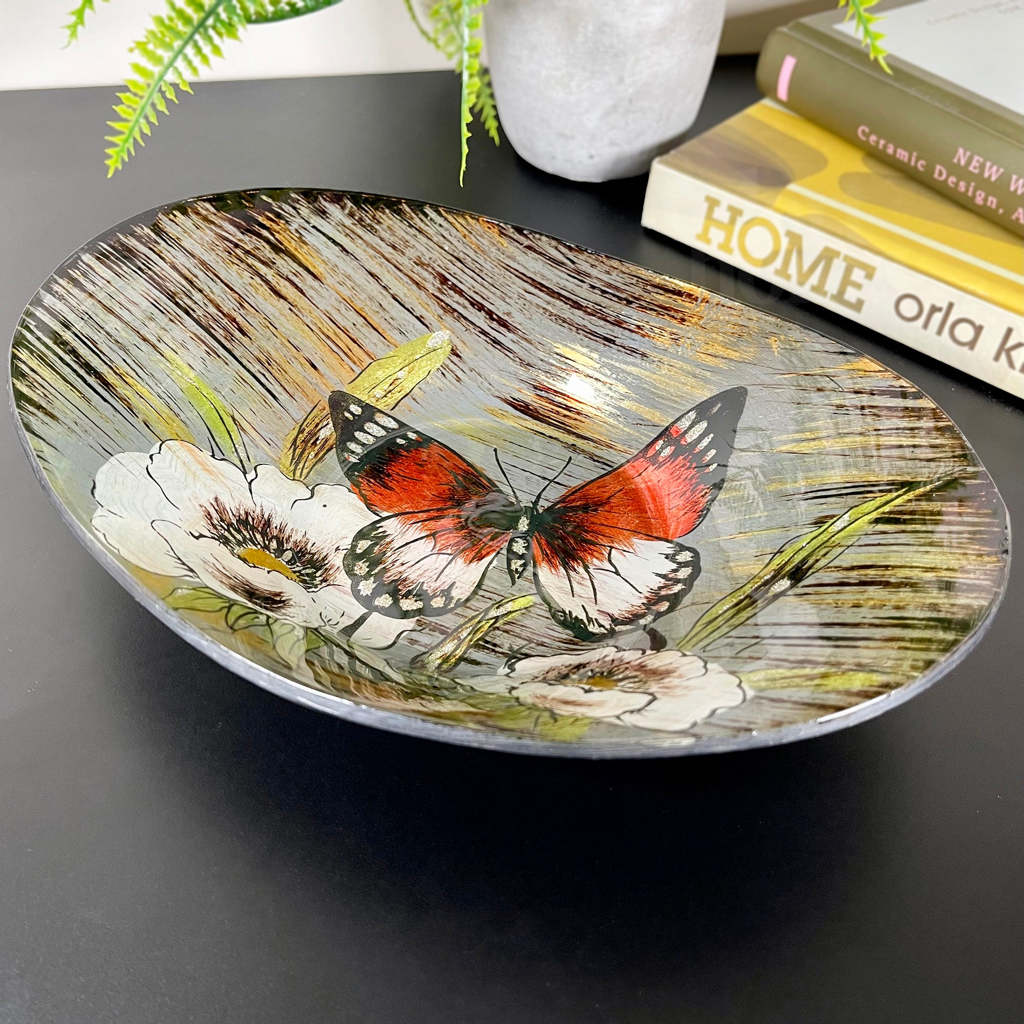 Amber Butterfly Oval Decorative Bowl