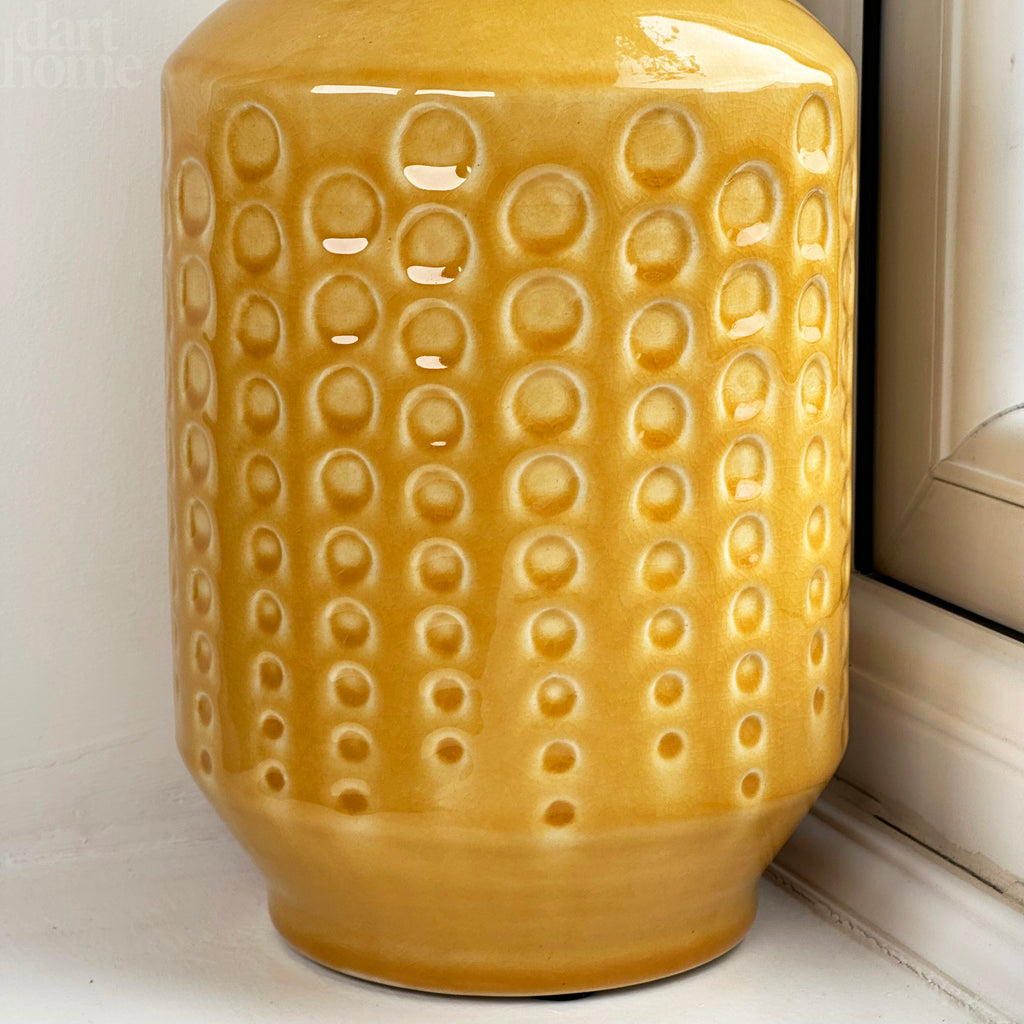 Mustard Round Indented Ceramic Vase