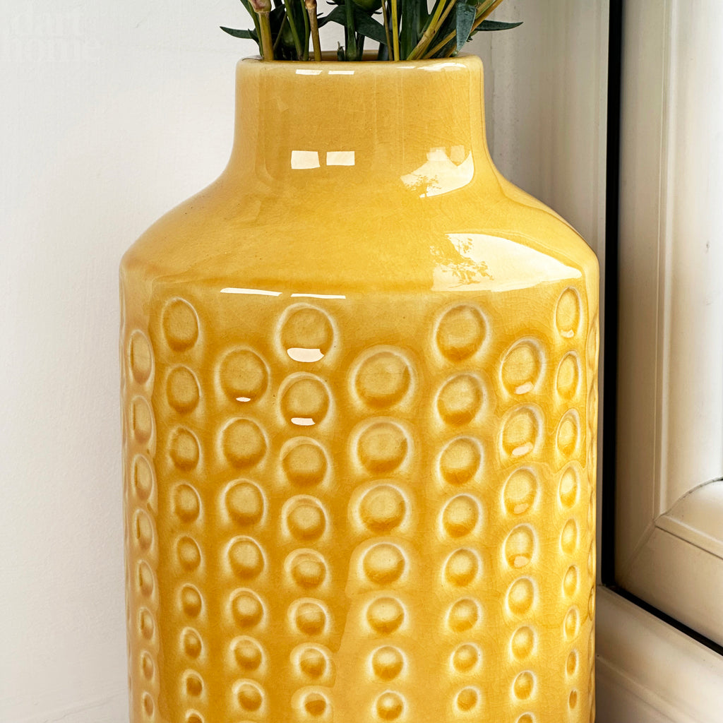 Mustard Round Indented Ceramic Vase