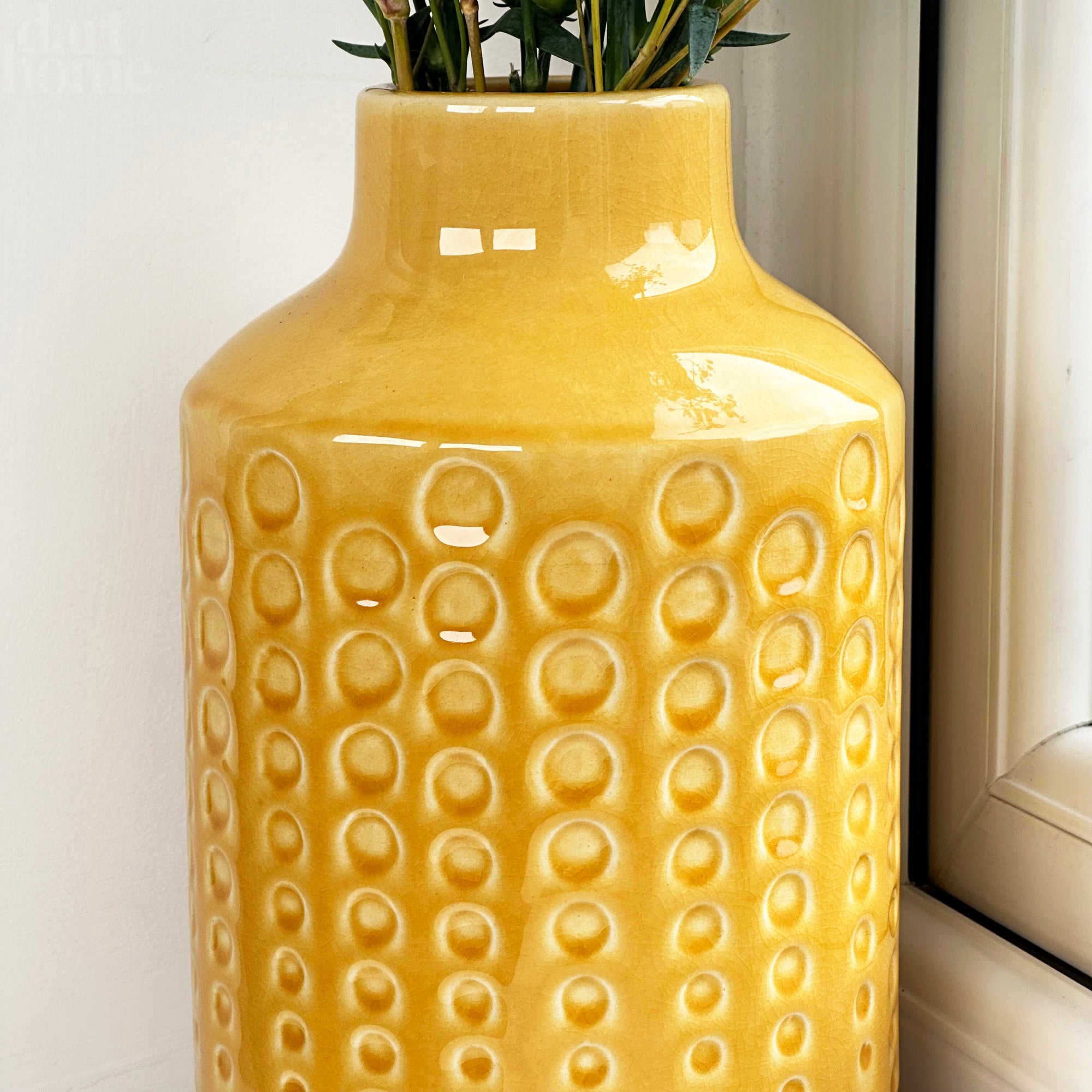Mustard Round Indented Ceramic Vase