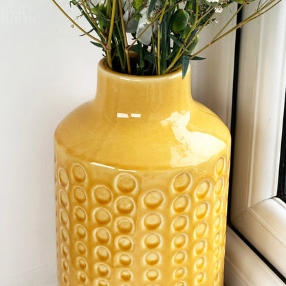 Mustard Round Indented Ceramic Vase