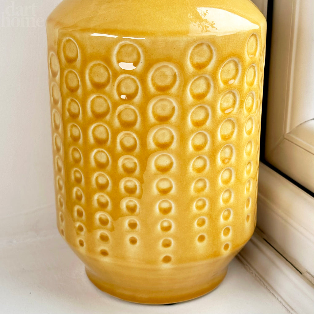 Mustard Round Indented Ceramic Vase