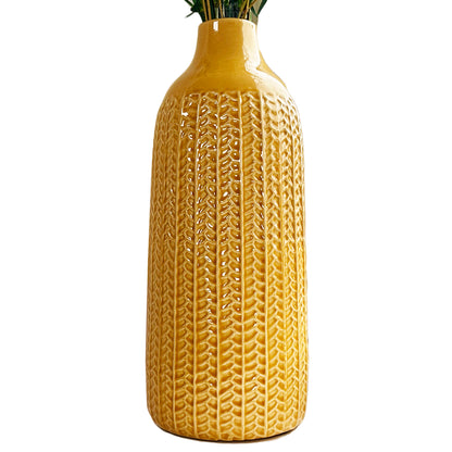 Mustard Chevron Ceramic Bottle Vase