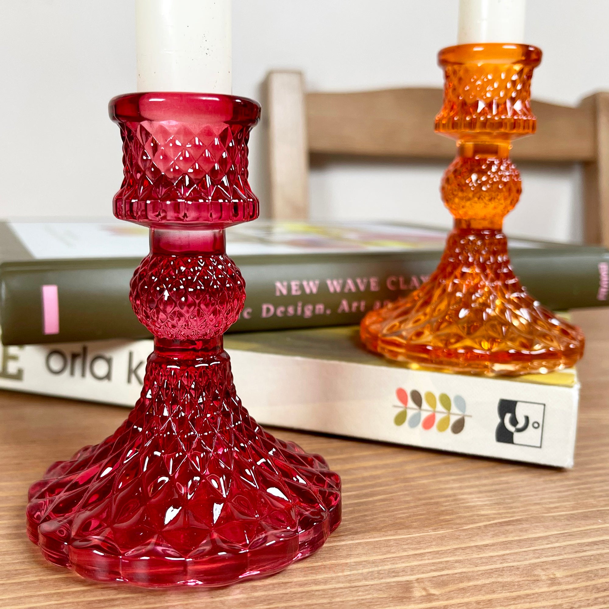 Set mit 2 Kerzenhaltern – Pink und Orange