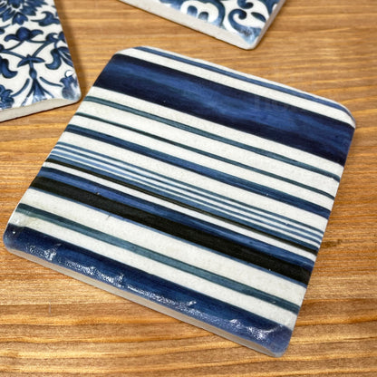 Blue Patterned Ceramic Coaster Set Of 4