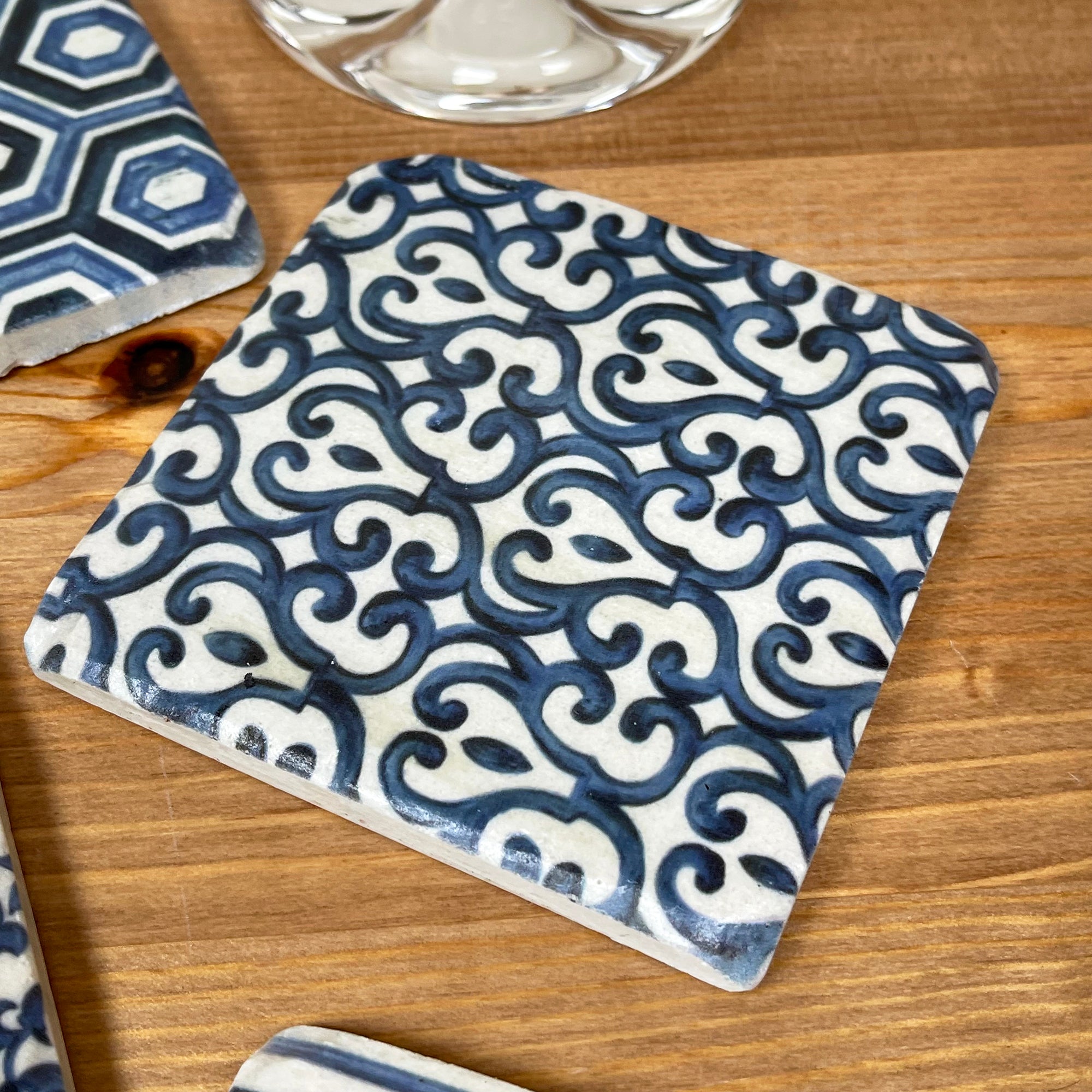 Blue Patterned Ceramic Coaster Set Of 4