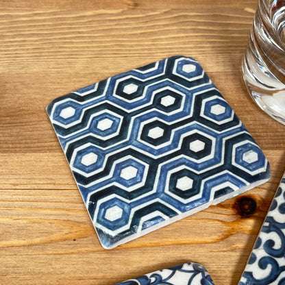 Blue Patterned Ceramic Coaster Set Of 4