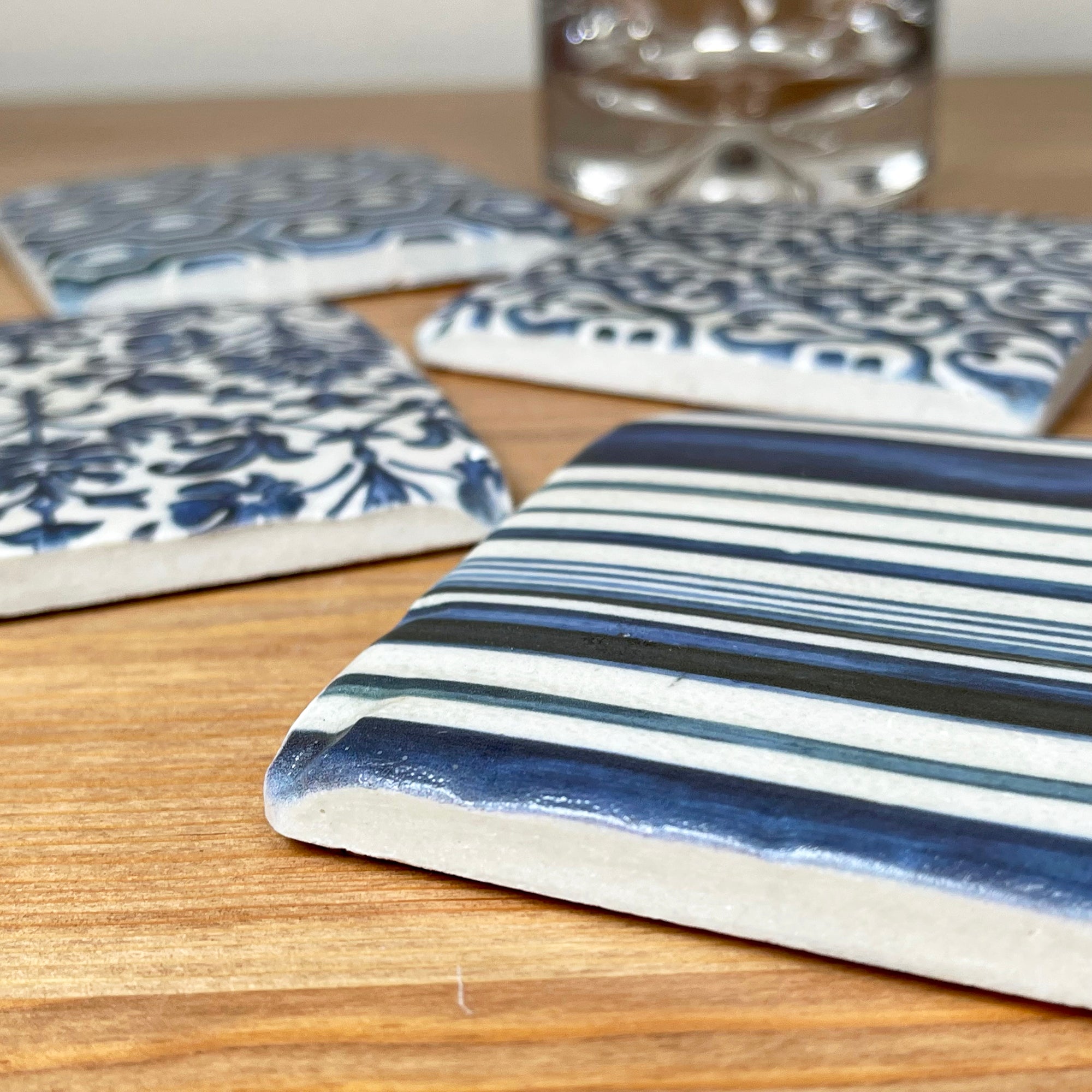 Blue Patterned Ceramic Coaster Set Of 4