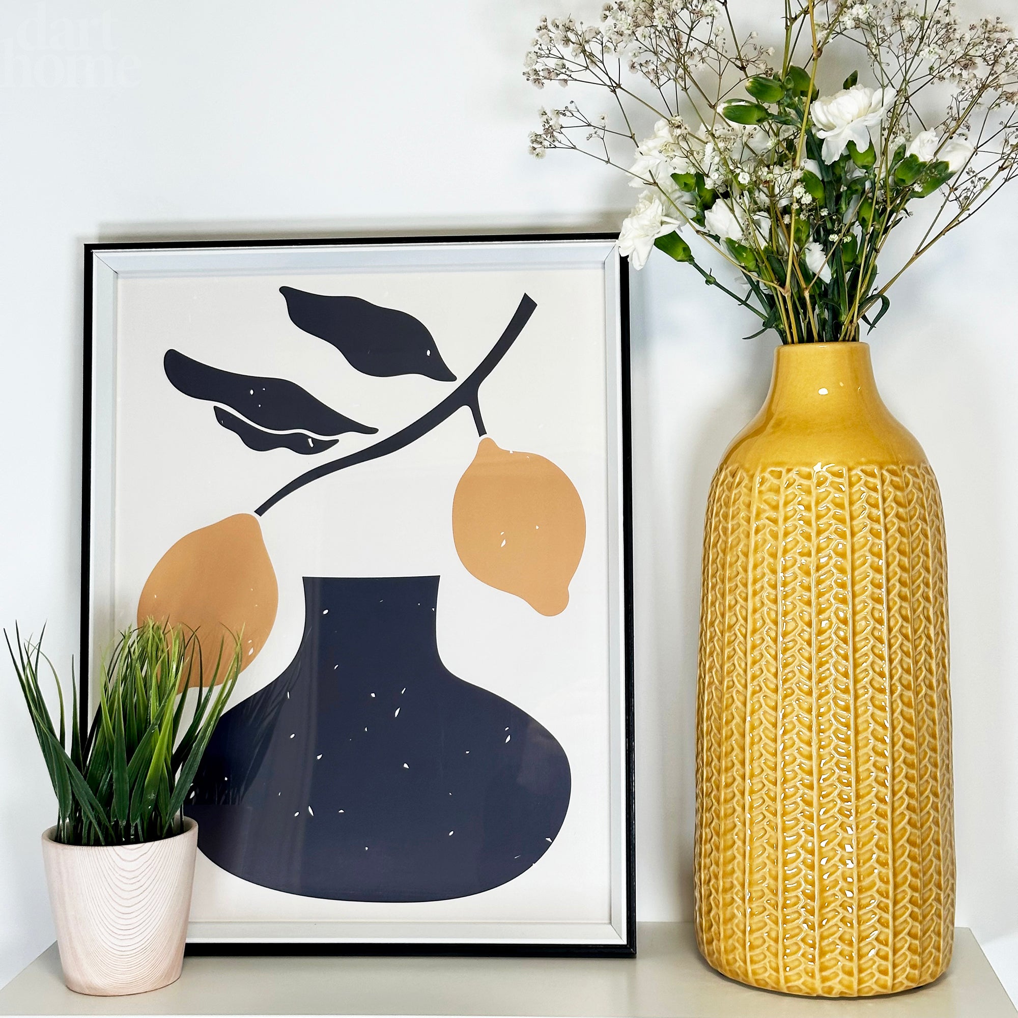 Senffarbene Chevron-Flaschenvase aus Keramik