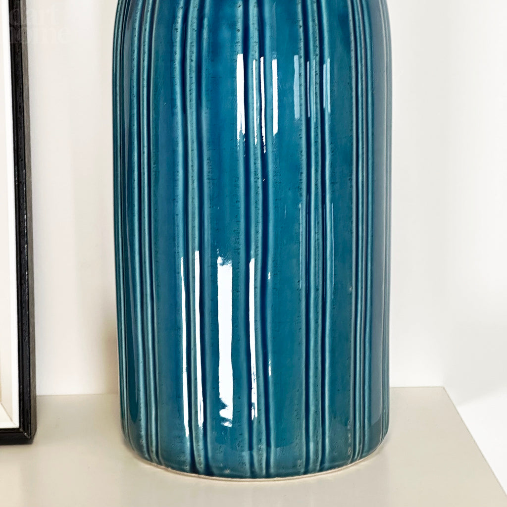 Blue Lined Ceramic Bottle Vase