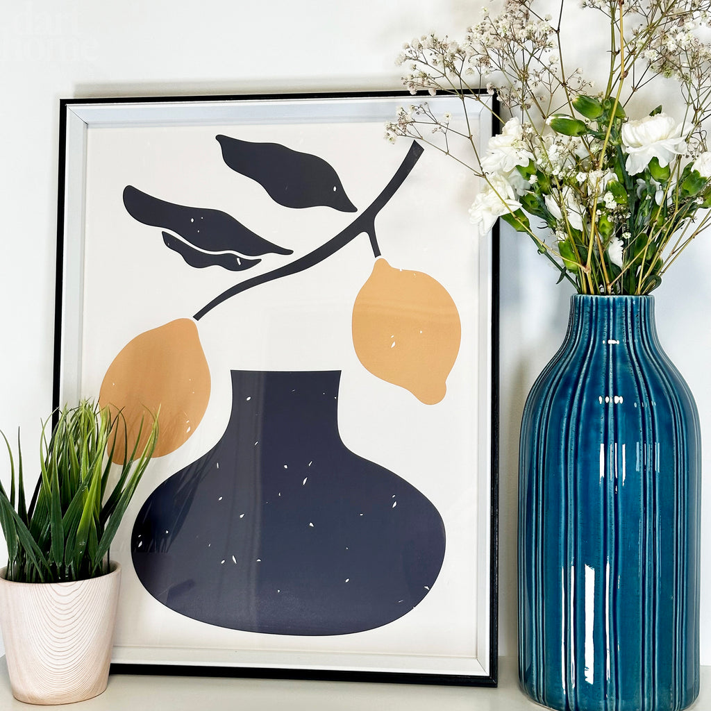 Blue Lined Ceramic Bottle Vase