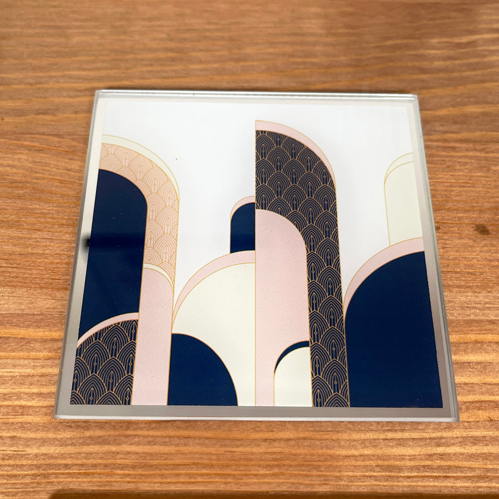 Art-Déco-Tischset und Untersetzer aus Glas im 8er-Set