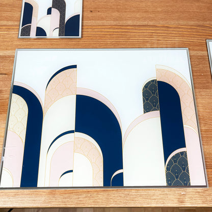Glass Art Deco Placemat & Coaster Set Of 8
