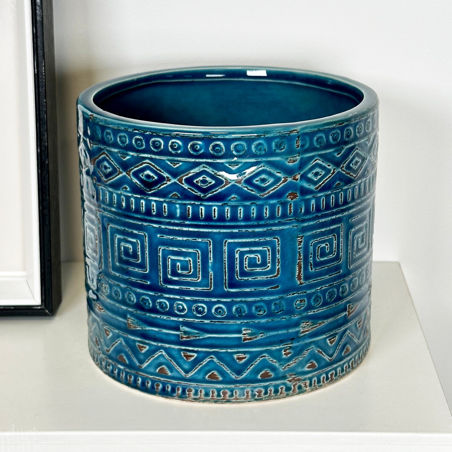 Ceramic Blue Aztec Plant Pot