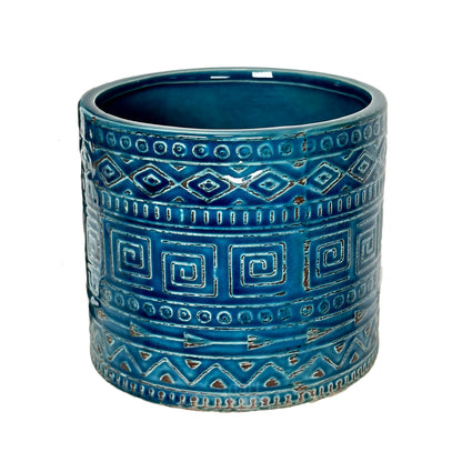 Ceramic Blue Aztec Plant Pot