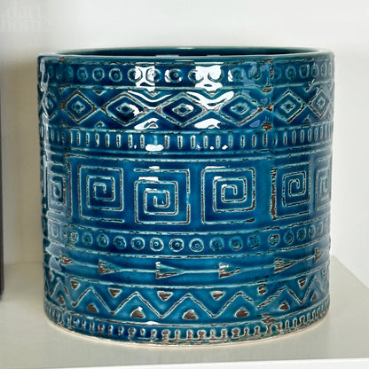 Ceramic Blue Aztec Plant Pot