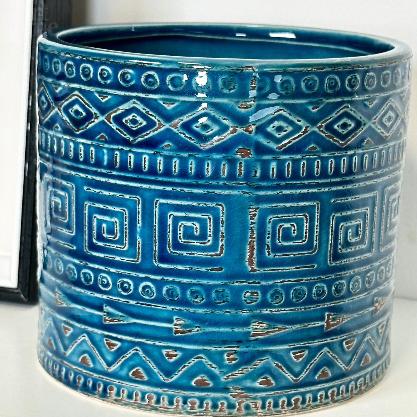 Ceramic Blue Aztec Plant Pot