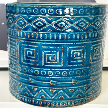 Ceramic Blue Aztec Plant Pot