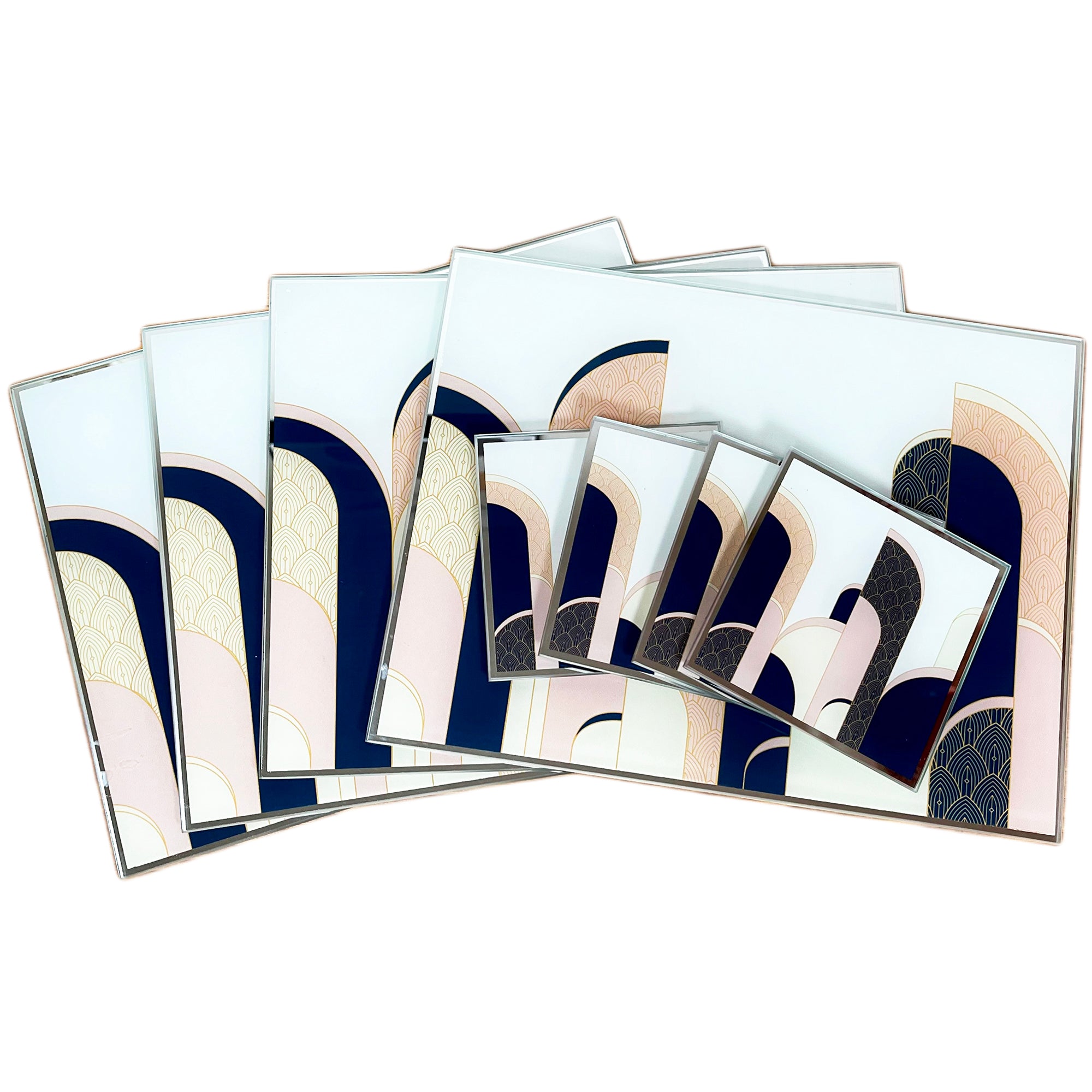 Glass Art Deco Placemat & Coaster Set Of 8