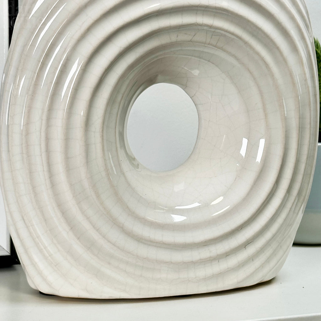 White Ribbed Donut Vase