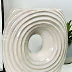 White Ribbed Donut Vase
