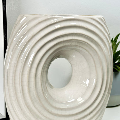 White Ribbed Donut Vase