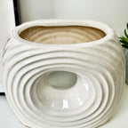 White Ribbed Donut Vase