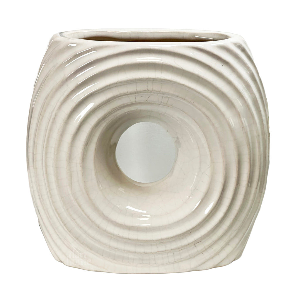 White Ribbed Donut Vase