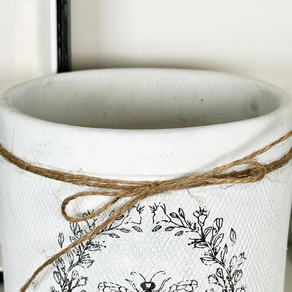 Cement White Round Bee Pot