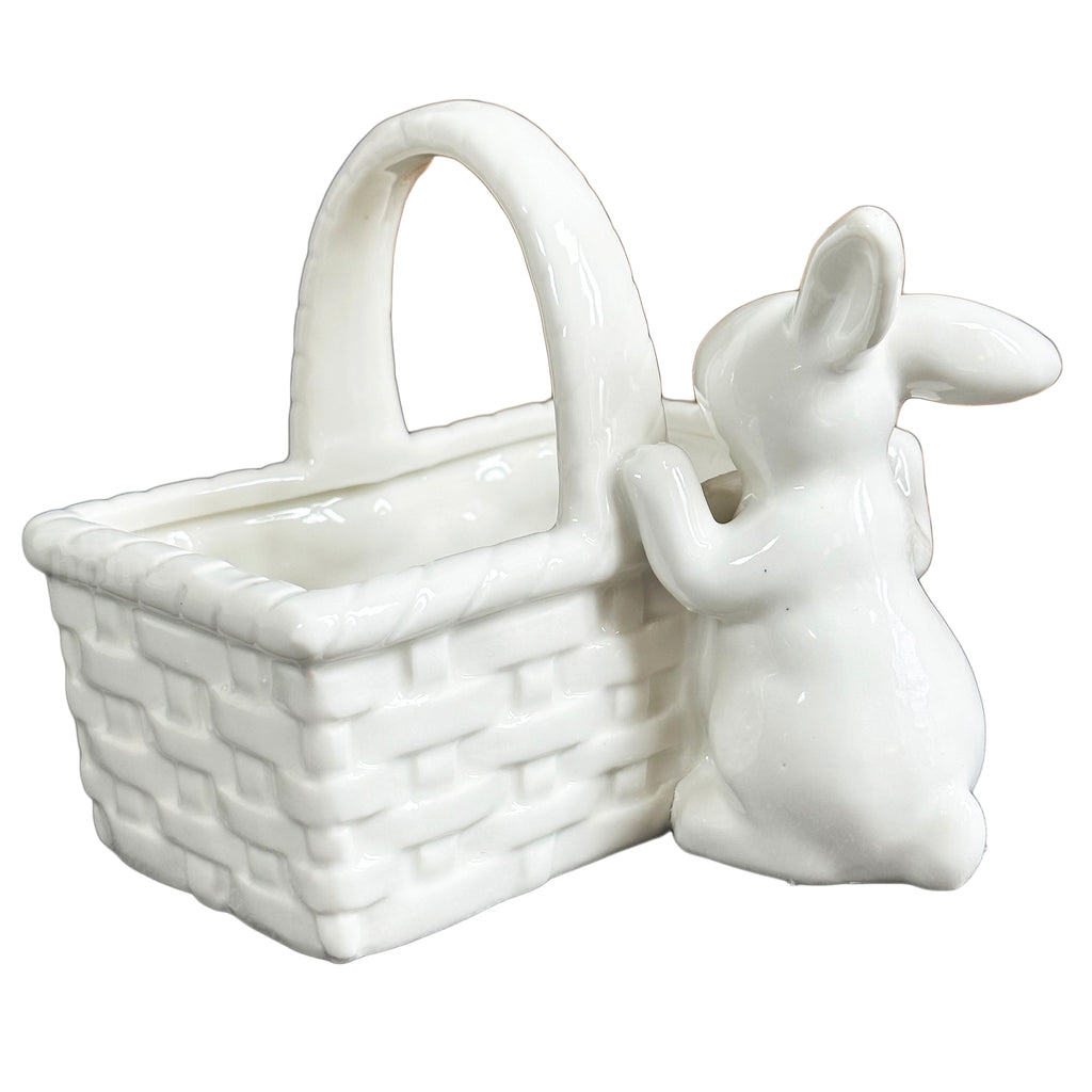 White Easter Bunny Basket Trinket Dish